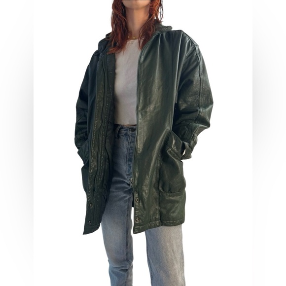 jaqueline ferrar Jackets & Blazers - Vintage Y2K Forest green ‘Jaqueline Ferrar’ leather jacket